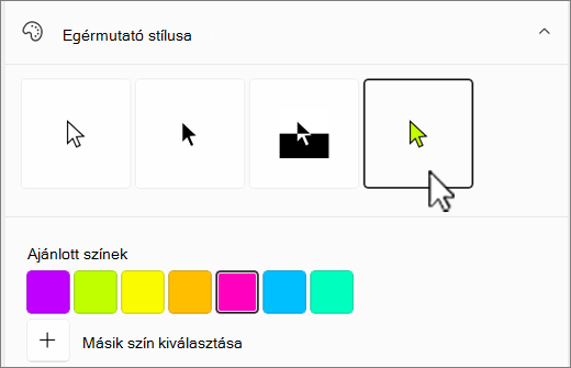 A Windows-egérmutató beállításai, az egyéni szín kiválasztásával.