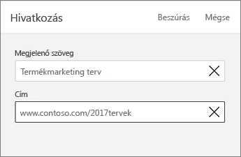 Hivatkozás parancs a megjelenítendő szöveggel és a címmel