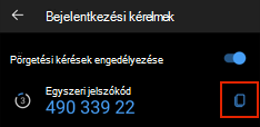 Az Outlook Mobile Authenticator lapján megjelenő egyszeri pin-kód