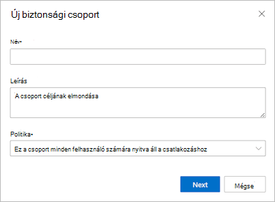Biztonsági csoport létrehozása