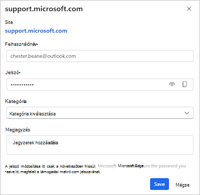 A Jelszó szerkesztése párbeszédpanel