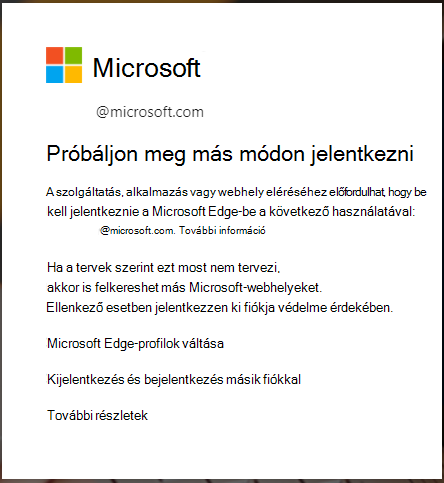 üzenet jelenik meg, ha az Edge böngészőbe való bejelentkezés szükséges