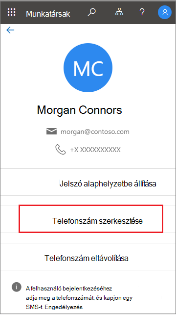 Válassza a Szerkesztés lehetőséget a Saját alkalmazottak felhasználói profiljából