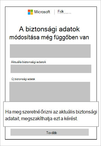 Képernyőkép a biztonsági adatok módosításáról, amely még függőben van ablak