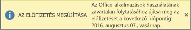 Megjeleníti az Előfizetés megújítása szalagcímet és a Vásárlás gombot