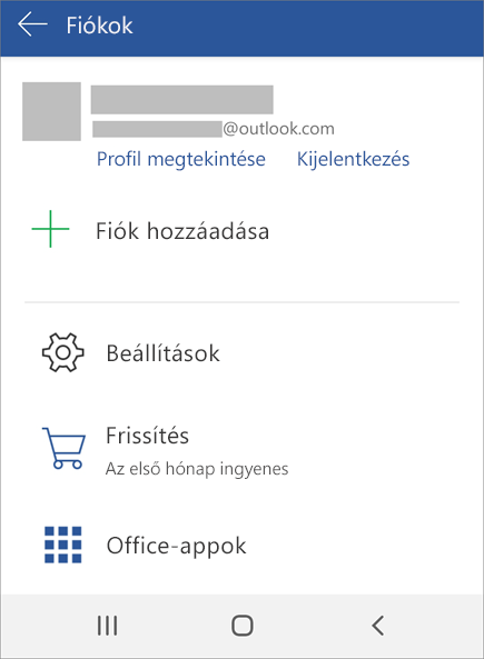 A Kijelentkezés elem az Android Office-ban