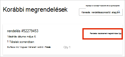 Pillanatkép a rendelési információkról.
