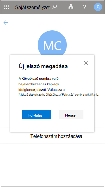 Felhasználó jelszavának alaphelyzetbe állítása a Saját alkalmazottak alkalmazásban