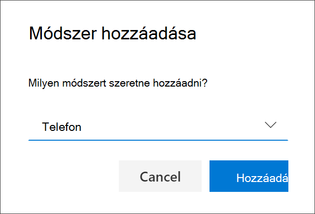 A Módszer hozzáadása mező, a Telefon elem kijelölve