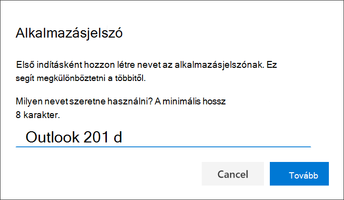 Képernyőkép az Alkalmazásjelszó oldalról az alkalmazás beírt nevével