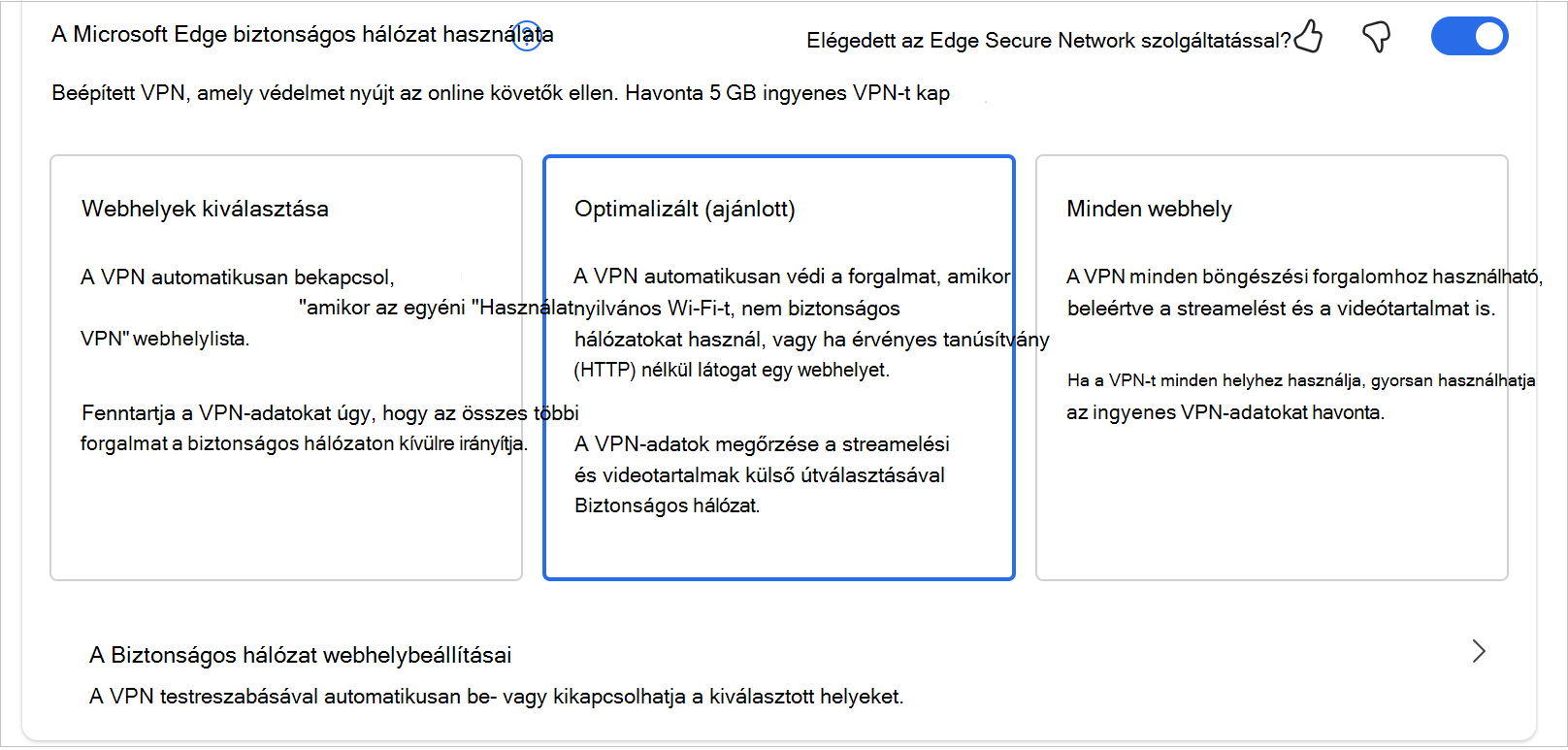 Képernyőkép a MicrosoftEdgeSecureNetwrok beállításairól
