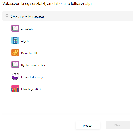 Osztály kiválasztása