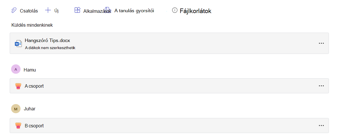 Adott tanulócsoporthoz rendelt Előadói fejlődés erőforrás.