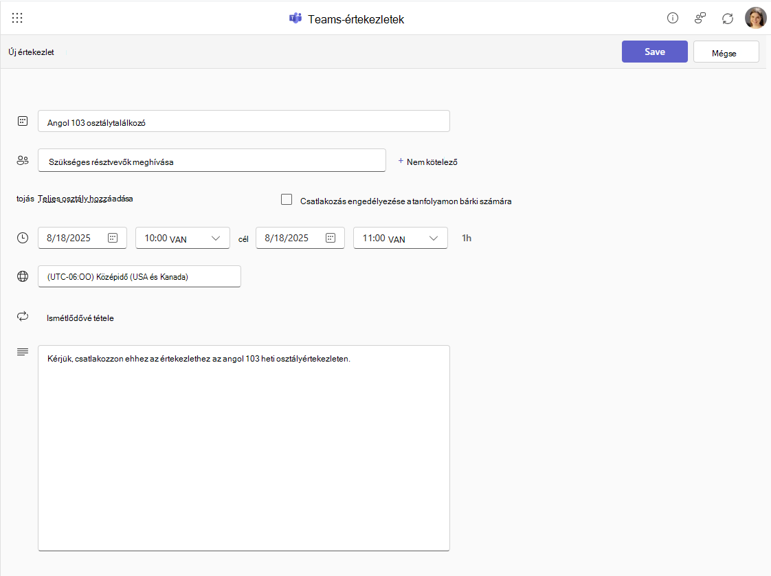 Új értekezlet részletei