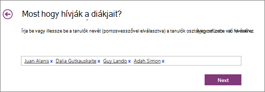 Tanulóneveket adhat hozzá a OneNote-hoz készült Osztályjegyzetfüzetben.