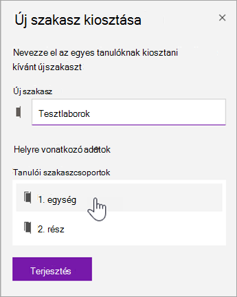 Válassza ki a szakaszcsoport helyét.