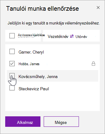 Jelölje be a jelölőnégyzetet egy adott tanulói oldal zárolásához.