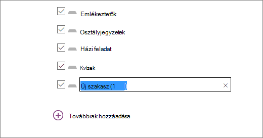 Nézze át a jegyzetfüzet szakaszait az Osztályjegyzetfüzet varázslóban, beleértve az emlékeztetőket is,