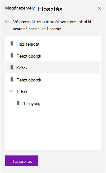 Jelölje ki a jegyzetfüzet egyik szakaszát.