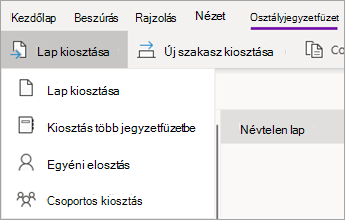 A Lap kiosztása gomb legördülő menüvel