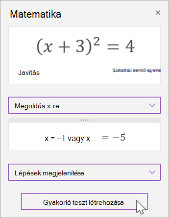 Válassza a Gyakorló teszt létrehozása lehetőséget.
