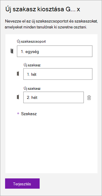 Írja be a szakaszcsoport és a szakaszok nevét.]