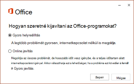 Az Office gyorsjavítása