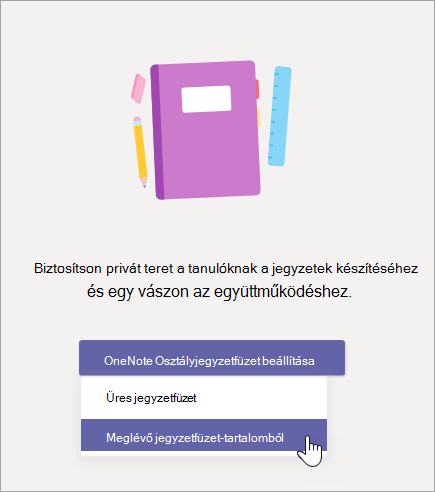 Osztályjegyzetfüzet létrehozása meglévő jegyzetfüzet-tartalmakból.