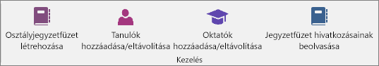 Az Osztályjegyzetfüzet lap Kezelés csoportja.