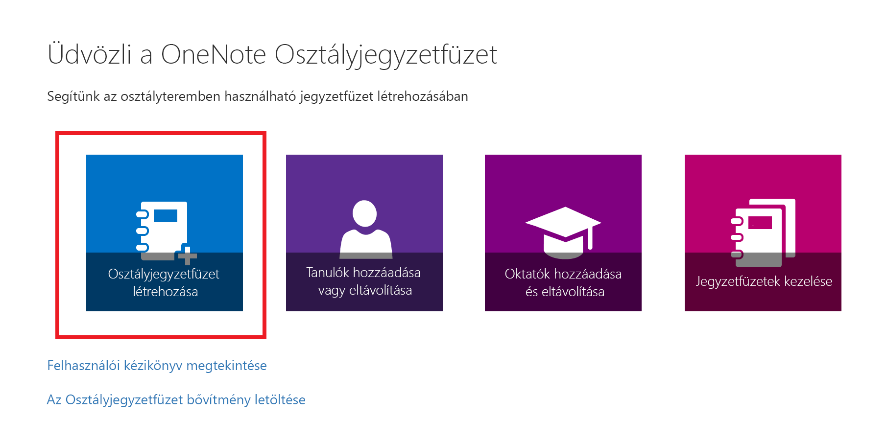 Képernyőkép az Osztályjegyzetfüzet app üdvözlőlapjáról