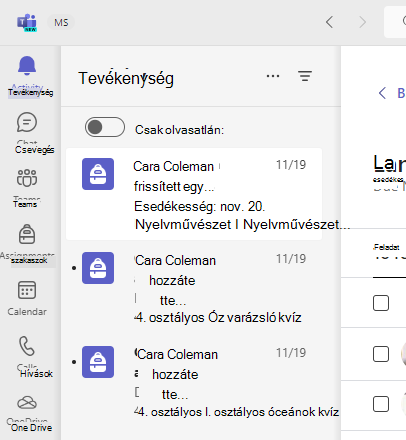 Tevékenység képernyőképe.