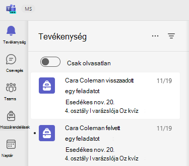 Tevékenység képernyőképe.