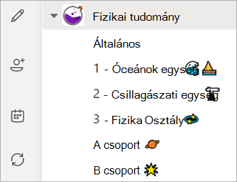 Képernyőkép az osztálycsoport csatornalistájáról.