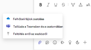 Képernyőkép a Fájlmelléklet menüről, a feltöltési és a felhőalapú fájlbeállításokkal