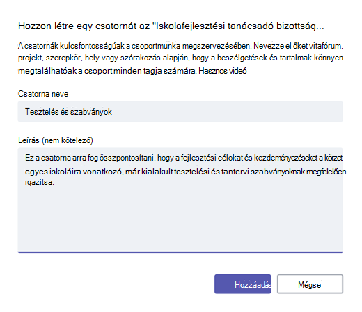 Csatorna létrehozása