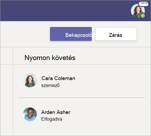 Képernyőkép a Bekapcsolódás lehetőséget választva bekapcsolódhat az értekezletbe.