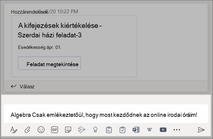 Képernyőkép a szövegbeviteli mezőbe beírt bejegyzésről.