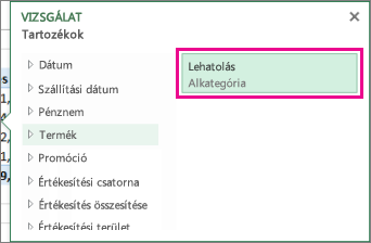 A Tallózás panel Lehatolás gombja