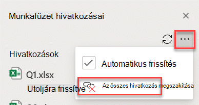 A Minden csatolás megszüntetése parancs a Hivatkozások kezelése ablaktáblában
