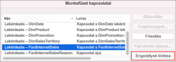 Adatkapcsolat mentett hitelesítő adatainak eltávolítása Mac gépen
