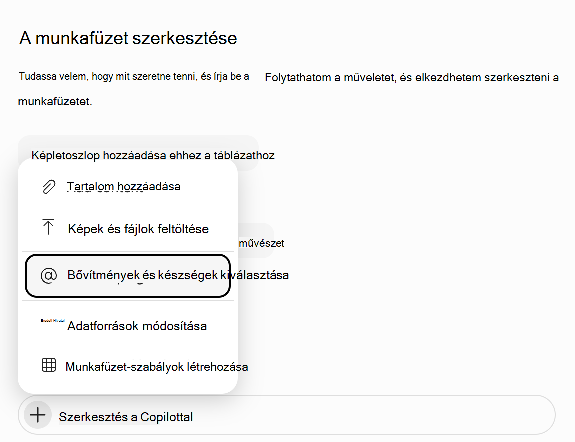 Képernyőkép az Excel Copilot 