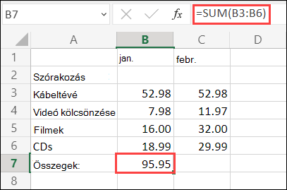 Webes Excel AutoSzum képlet