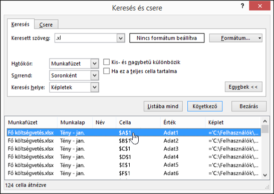 Keresés és csere párbeszédpanel