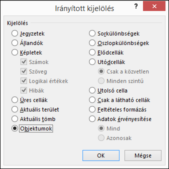 Irányított > kijelölés párbeszédpanel