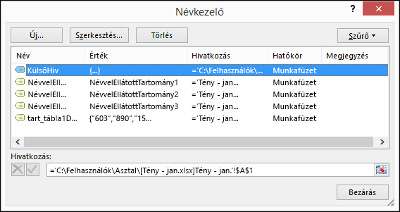 Névkezelő párbeszédpanel
