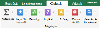 A Képletek lapon kattintson a Szöveg elemre.