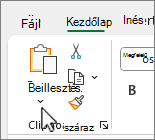 Beillesztés gomb lefelé mutató nyíl