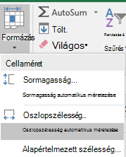 A Kezdőlap > képe Automatikus oszlopszélesség formázása >