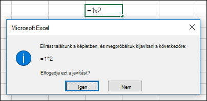 A szorzáshoz az x karakter * karakterre való cseréjét kérő üzenetpanel