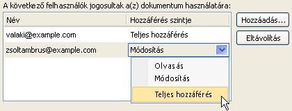 Az Engedélyek párbeszédpanel Egyéb beállítások gombja
